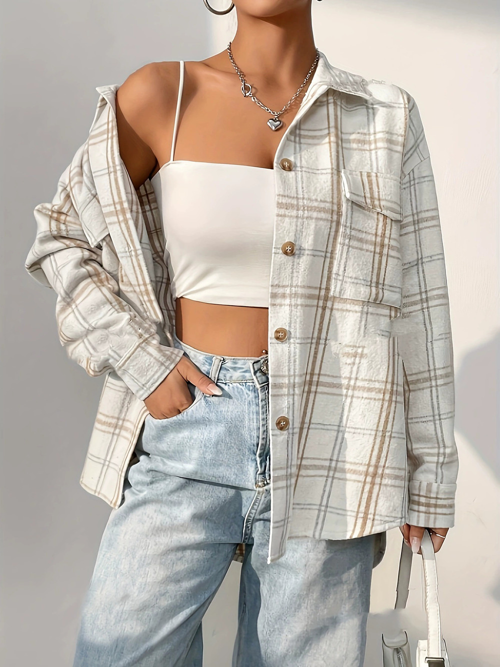 ZARA Women Casual Plaid Longline Lapel Shirt Jacket Loose Cardigan